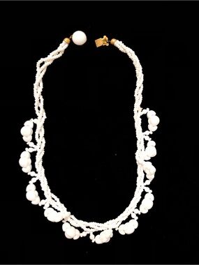 German made Vintage White Glass beaded Necklace